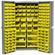 Bin Cabinet Deep Door with 132 Yellow Bins, 16-Gauge Assembled Cabinet 38"W x 24"D x 72"H, Gray