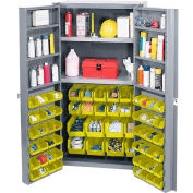 Global Industrial Bin Cabinet Deep Door 72 YL Bin, Shelves, 16 Ga Unassembled Cabinet 38x24x72