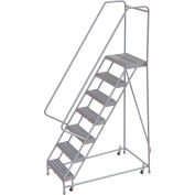 7 Step Aluminum Rolling Ladder, 16"W Ribbed Step, 30" Handrails - WLAR107164