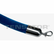 Tensator Safety Crowd Control Queue Blue Velour 6' Rope With Satin Chrome Snap Ends