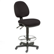 Interion® Office Stool - Fabric - 360° Footrest - Black