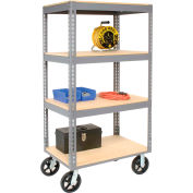Global Industrial® Boltless Shelf Truck, 4 Shelves, Rubber Casters, 60"L x 24"W x 68"H, Gray