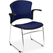 OFM Multi-Use Stack Chair with Arms, Fabric Seat and Back, Navy - Pkg Qty 4