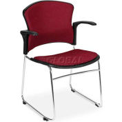 OFM Multi-Use Stack Chair with Arms, Fabric Seat and Back, Wine - Pkg Qty 4