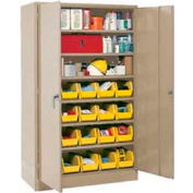 Global Industrial Locking Storage Cabinet 48x24x78 - 24 YL Stacking Bins & 6 Shelves Assembled