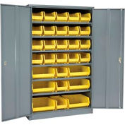 Locking Storage Cabinet 48"W X 24"D X 78"H With 29 Yellow Stacking Bins and 6 Shelves Assembled