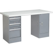 Global Industrial&#153; 60 x 30 Pedestal Workbench 3 Drawers & 1 Cabinet, Laminate Safety Edge Gray