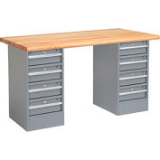 Global Industrial&#153; 60 x 30 Pedestal Workbench - 8 Drawers, Maple Block Safety Edge - Gray