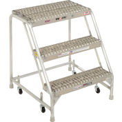3 Step Aluminum Rolling Ladder, 24"W Grip Step, W/O Handrails - WLAR003245