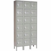Six Tier Locker 6 feet high 3 Wide Unit with 18 Openings Louvered Doors 12W x 12D x 78H Unassembled Gray Metal Box Locker Perfect as a School Locker Gym Locker or Lockers for Employees