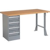 Global Industrial 60"W x 30"D Pedestal Workbench - 4 Drawers, Shop Top Square Edge - Gray