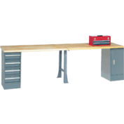 Global Industrial 144"W x 36"D Extra Long Industrial Workbench, Maple Square Edge - Gray