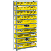 Global Industrial Steel Open Shelving - 16 Yellow Plastic Stacking Bins 5 Shelves - 36x12x39