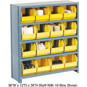 Steel Closed Shelving with 60 Yellow Plastic Stacking Bins 11 Shelves - 36x12x73
