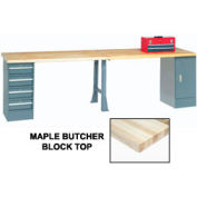 Global Industrial 96"W x 30"D Production Workbench - Maple, Cabinet, 4 Drawer, 1 Leg, Gray