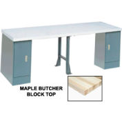 Global Industrial 96 x 30 Production Workbench - Maple Square Edge Top, 2 Cabinet, 1 Leg, Gray