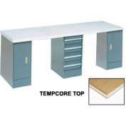 Global Industrial 120x30 Production Workbench, Shop Square Edge Top, 2 Cabinet, 4 Drawer GY