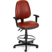 OFM Straton Series Swivel Task Chair with Arms and Drafting Kit, Anti-Microbial Vinyl, Wine