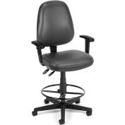 OFM Straton Series Swivel Task Chair with Arms and Drafting Kit, Anti-Microbial Vinyl, Charcoal