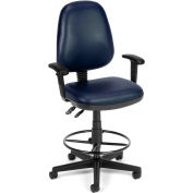 OFM Straton Series Swivel Task Chair with Arms and Drafting Kit, Anti-Microbial Vinyl, Navy