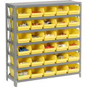 Global Industrial Steel Shelving with 30 4"H Plastic Shelf Bins Yellow, 36x18x39-7 Shelves