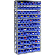 Global Industrial Steel Shelving with 96 4"H Plastic Shelf Bins Blue, 36x12x73-13 Shelves