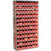 Steel Shelving With 144 4"H Plastic Shelf Bins Red, 36x12x72-13 Shelves