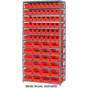 Steel Shelving with 96 4"H Plastic Shelf Bins Red, 36x18x72-13 Shelves