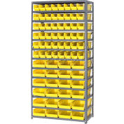 Steel Shelving with 96 4"H Plastic Shelf Bins Yellow, 36x18x72-13 Shelves