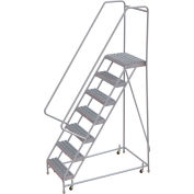 7 Step Aluminum Rolling Ladder, 24"W Grip Step, 30" Handrails - WLAR107245