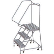 3 Step Aluminum Rolling Ladder, 24"W Ribbed Step, 30" Handrails - WLAR103244