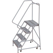 4 Step Aluminum Rolling Ladder, 24"W Ribbed Step, 30" Handrails - WLAR104244