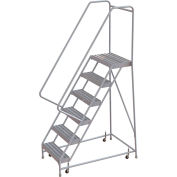 6 Step Aluminum Rolling Ladder, 24"W Ribbed Step, 30" Handrails - WLAR106244