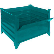 Global Industrial Stackable Steel Container W/Drop Gate, 42"Lx42"Wx24"H, Green