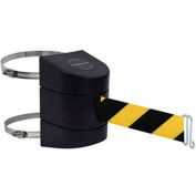 Tensabarrier® Warehouse Retractable Belt Barrier, Clamp Mount, Black Case W/24' Blk/Ylw Belt