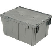 Global Industrial™ Plastic Shipping/Storage Tote W/Attached Lid, 28-1/8"x20-3/4"x15-5/8", Gray