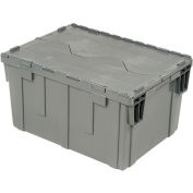 Global Industrial Plastic Shipping/Storage Tote W/Attached Lid, 28-1/8"x20-3/4"x15-5/8", Gray