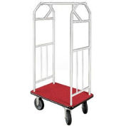 Glaro Bellman Hotel Cart 35x24 Satin Aluminum, Burgundy Carpet & Rubber Wheels