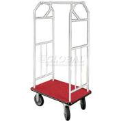 Glaro Bellman Hotel Cart 41x24 Satin Aluminum, Burgundy Carpet & Rubber Wheels