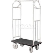 Glaro Bellman Hotel Cart 41x24 Satin Aluminum with Black Carpet & Pneu. Wheels