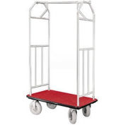 Glaro Bellman Hotel Cart 41x24 Satin Aluminum, Burgundy Carpet & Pneu. Wheels