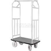 Glaro Bellman Hotel Cart 41x24 Satin Aluminum with Gray Carpet & Pneu. Wheels