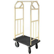 Glaro Bellman Hotel Cart 41x24 Satin Brass with Black Carpet & Rubber Wheels