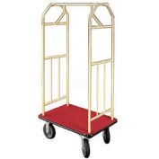 Glaro Bellman Hotel Cart 41x24 Satin Brass with Burgundy Carpet & Rubber Wheels