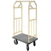Glaro Bellman Hotel Cart 41x24 Satin Brass with Gray Carpet & Rubber Wheels
