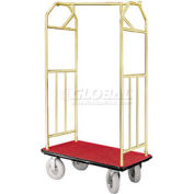 Glaro Bellman Hotel Cart 41x24 Satin Brass with Burgundy Carpet & Pneu. Wheels