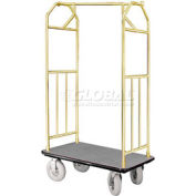 Glaro Bellman Hotel Cart 41x24 Satin Brass with Gray Carpet & Pneu. Wheels