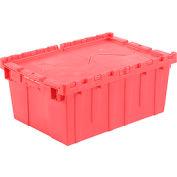 Global Industrial Plastic Attached Lid Shipping & Storage Container 21-7/8x15-1/4x9-11/16 Red