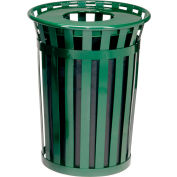 Global Industrial™ Outdoor Slatted Steel Trash Can With Flat Lid & Liner, 24 Gallon, Green