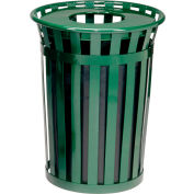Global Industrial Outdoor Slatted Steel Trash Can With Flat Lid & Liner, 24 Gallon, Green